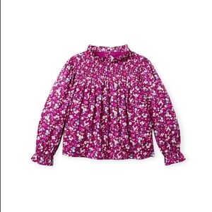 Janie And Jack Soft Plum Ditsy Floral Smocked Ruffle Top, Size 12